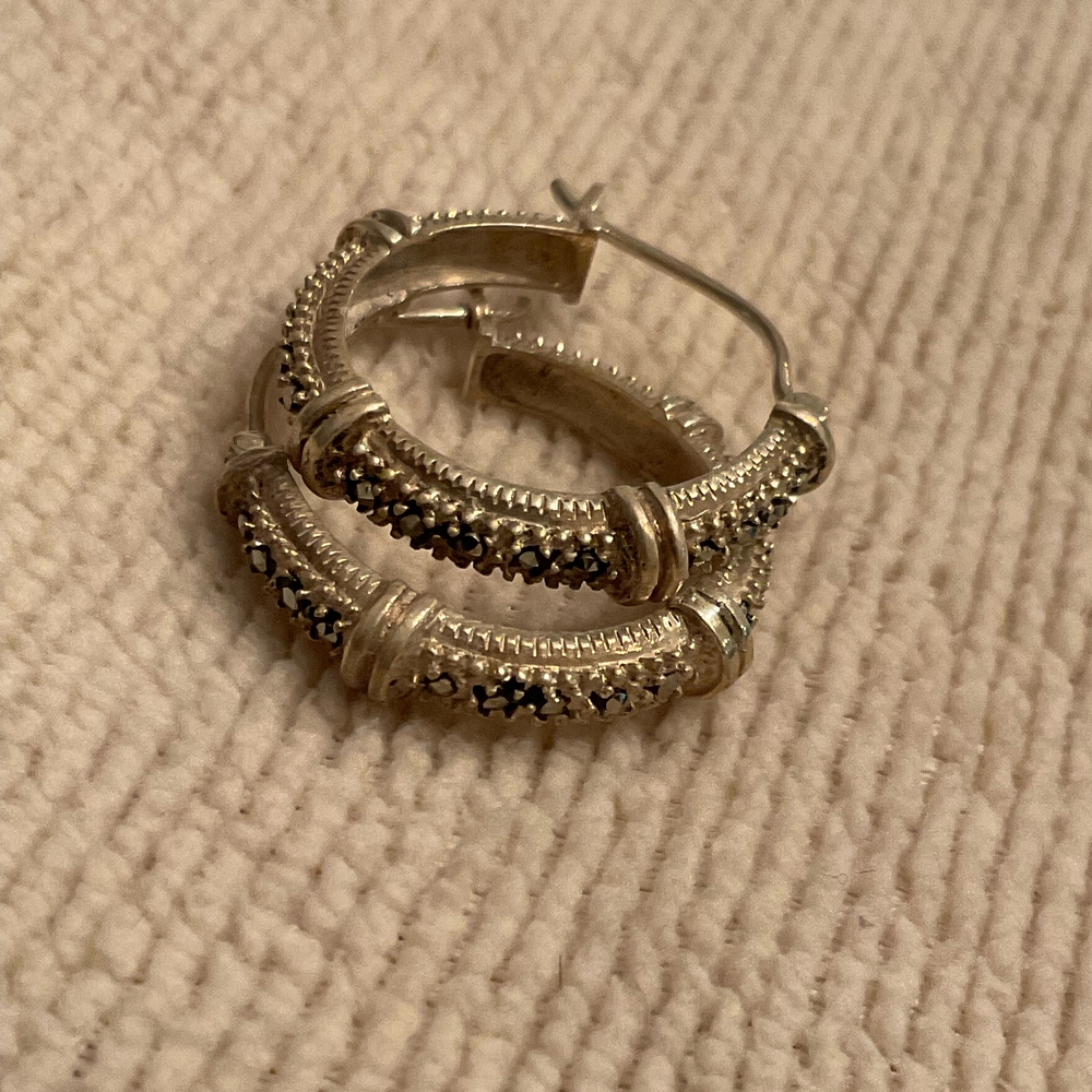 Marcasite Style Sterling  Silver Hoop Earrings